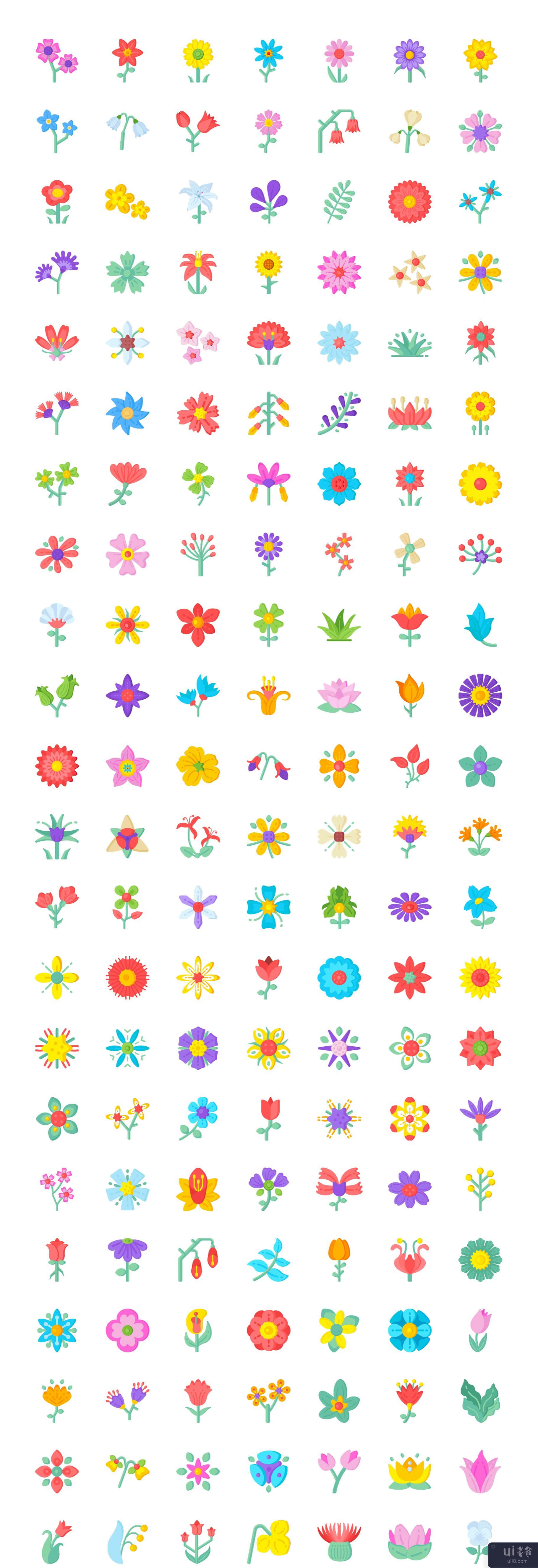 300 平花图标(300 Flat Flower Icons)插图1