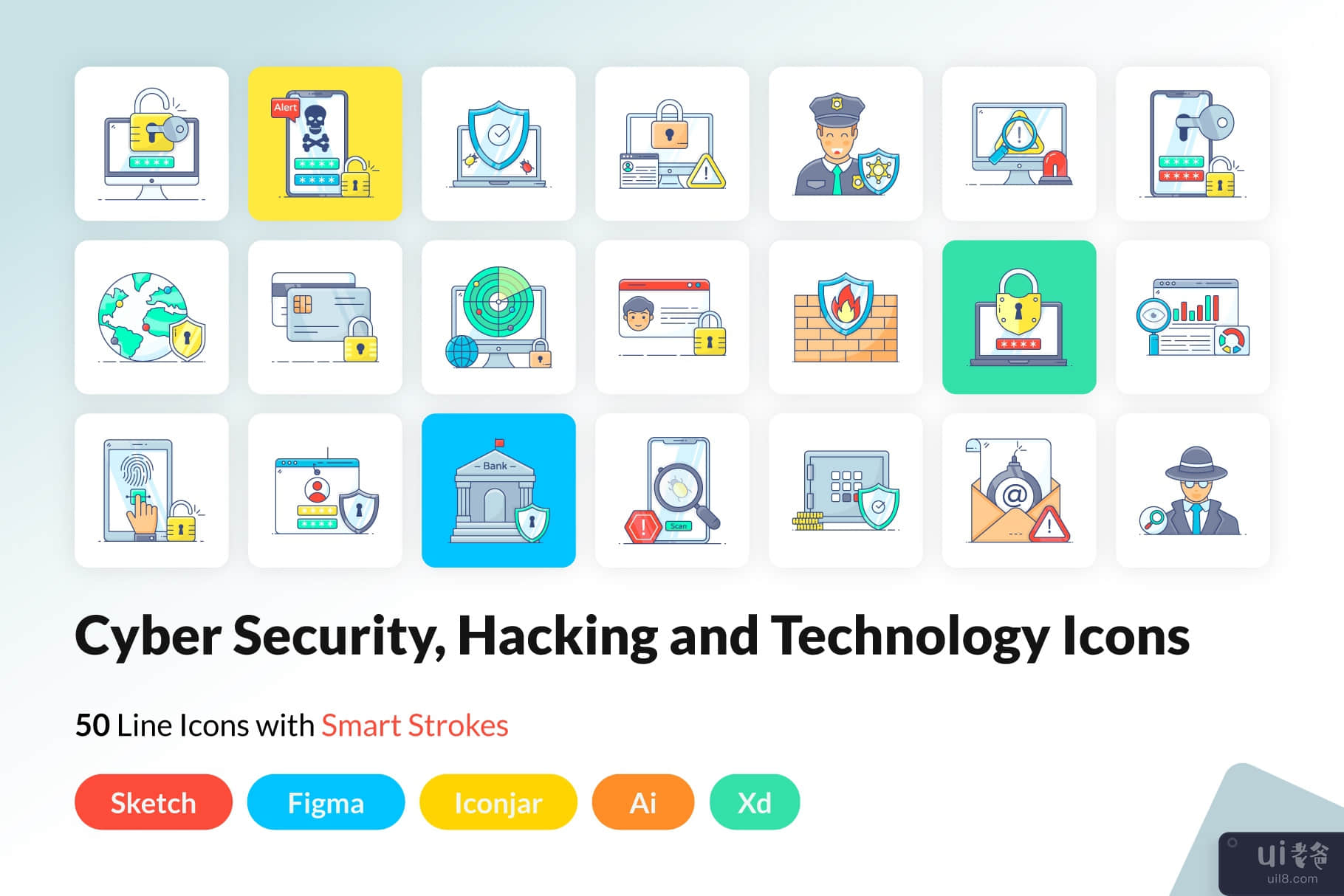 网络安全和黑客平面图标(Cybersecurity and Hacking Flat Icons)插图7