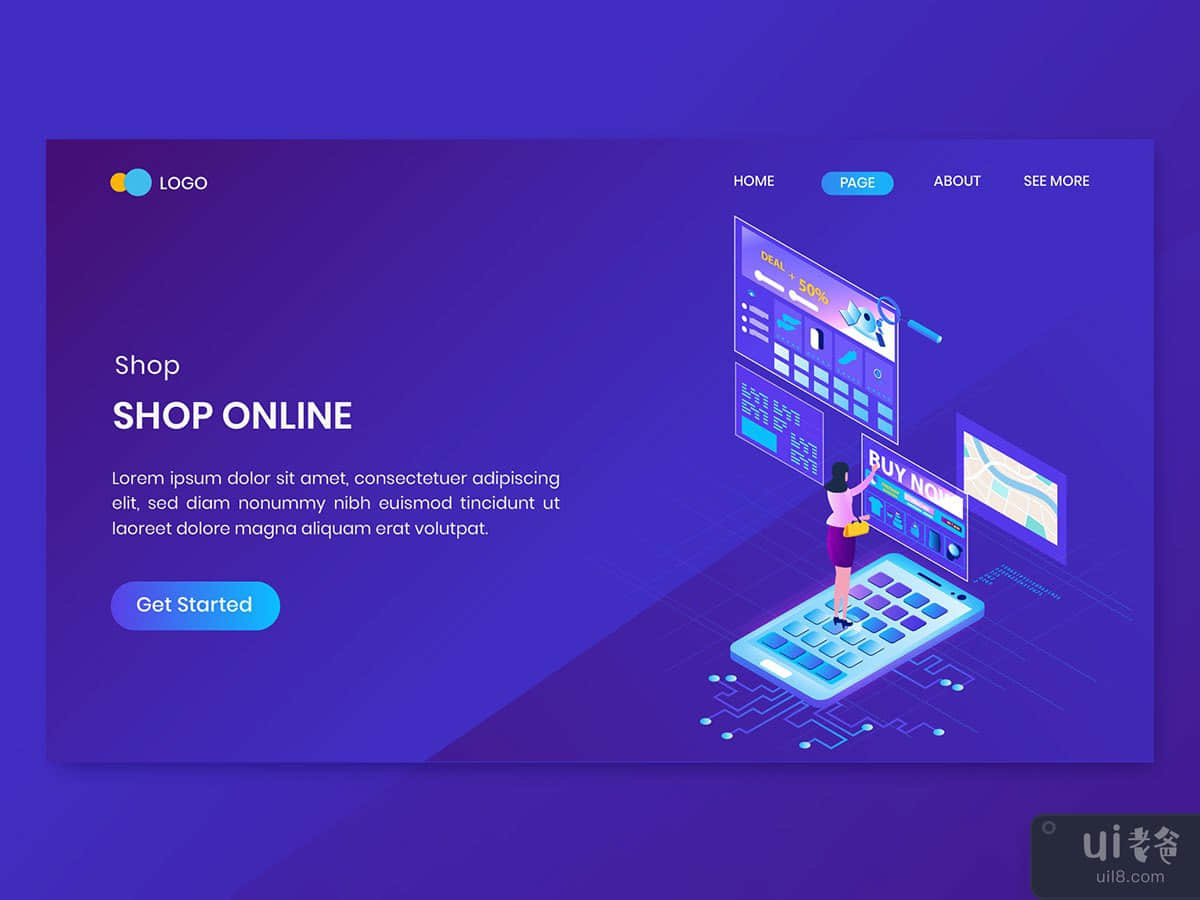 Shopping Isometric Concept Landing Page