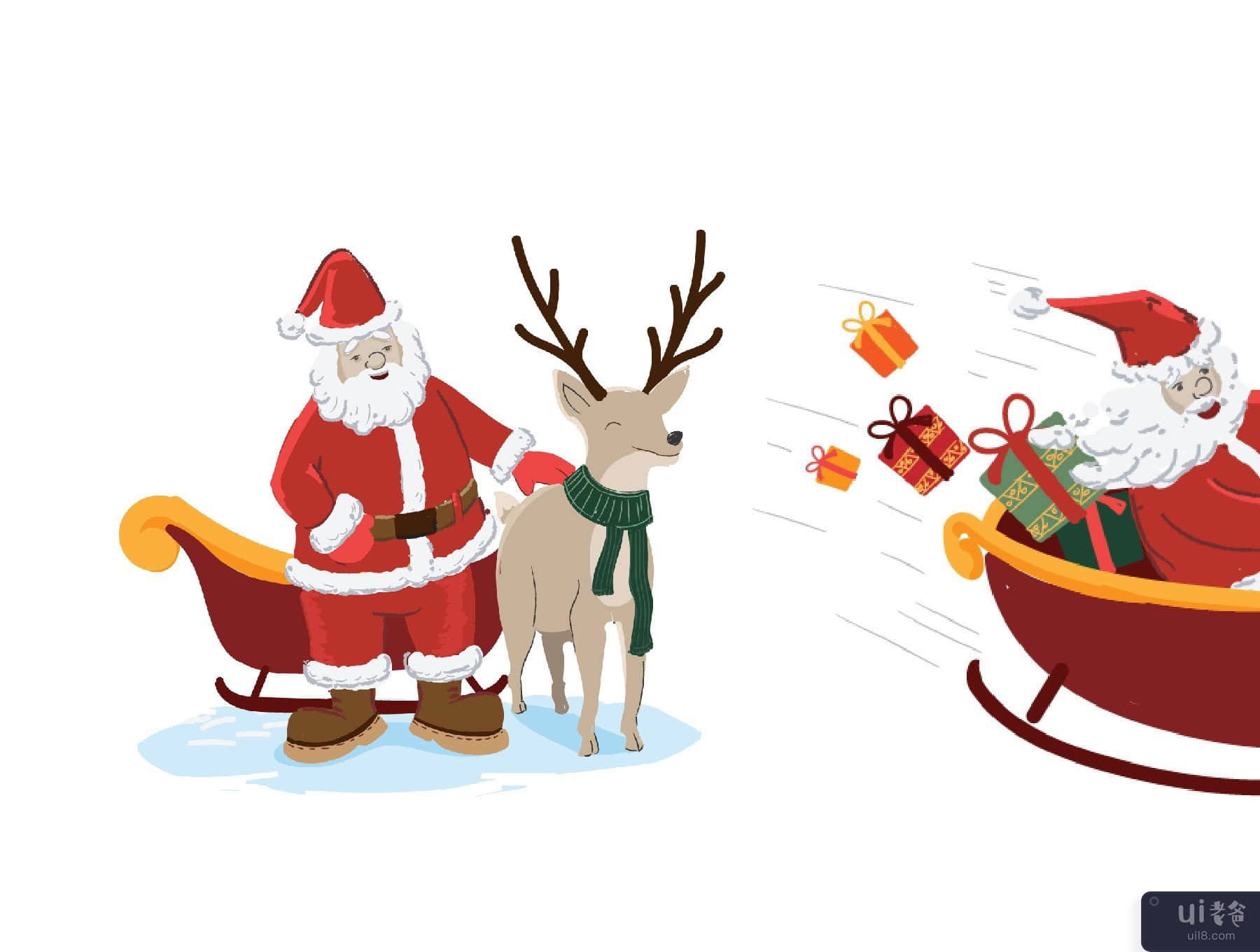 手绘矢量圣诞老人插图套件(Hand drawn vector Santa Illustration kit)插图