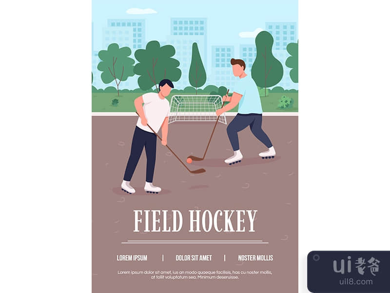 Field hockey poster flat vector template