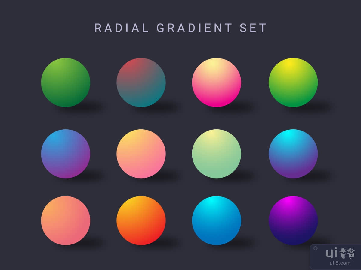 Radial gradients swatches for ui kit and web design