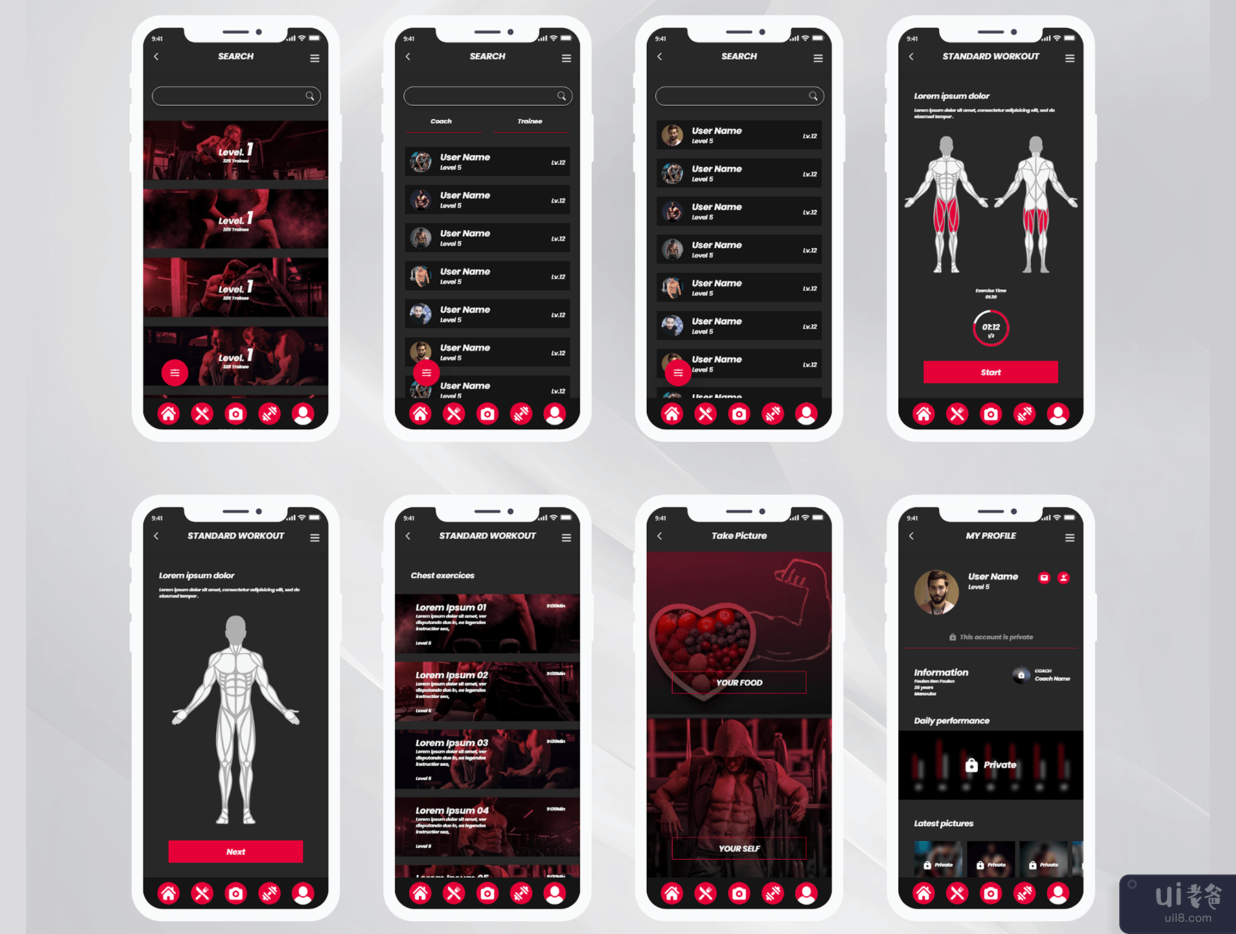 DGYM 健身和锻炼移动应用程序 UI 套件(DGYM Fitness and Workout Mobile Application UI Kit)插图3