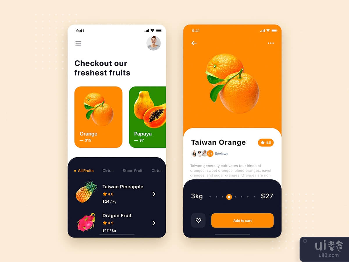 Fruits Store Mobile App UI Kit Template