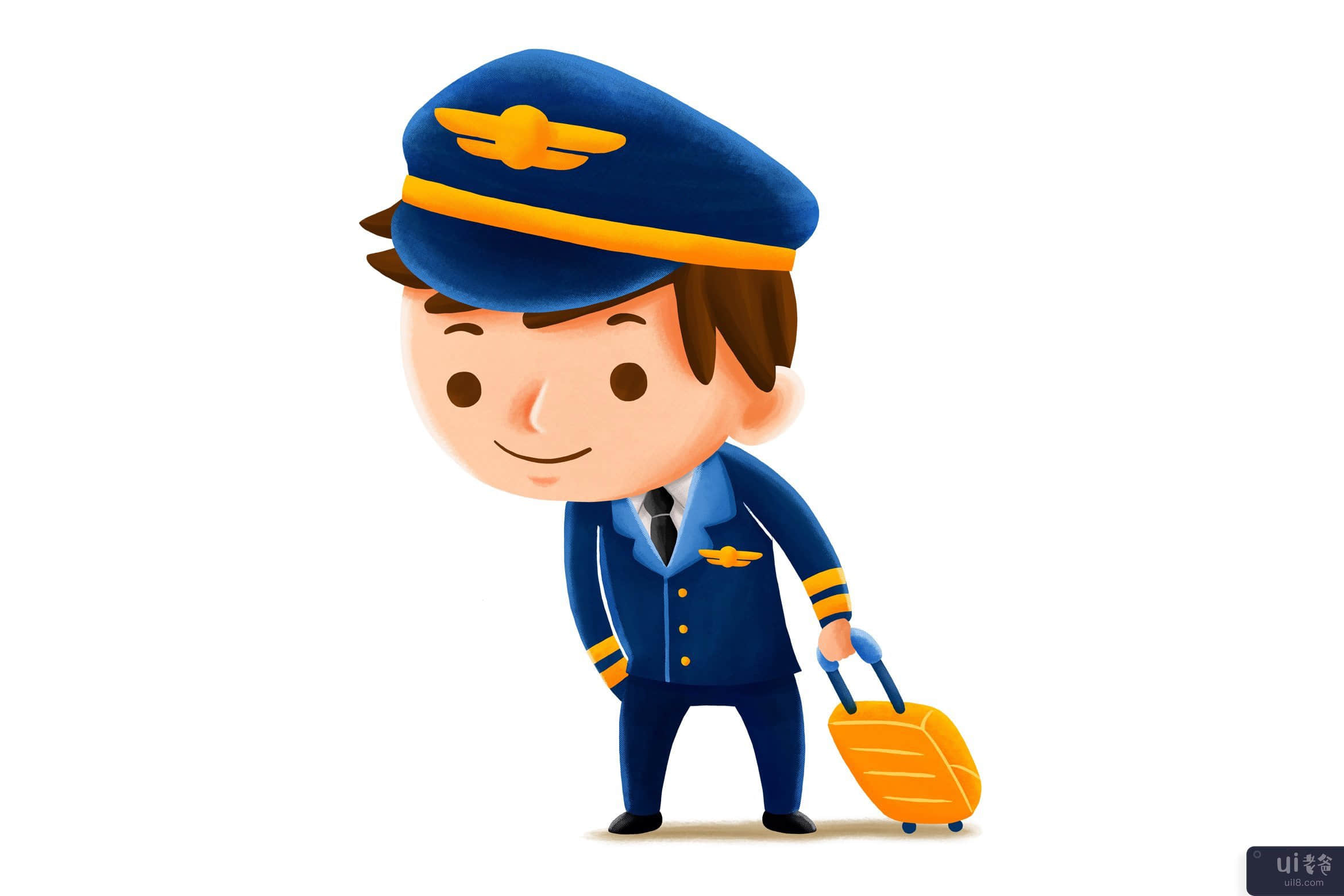 飞行员职业 — 儿童插画(Pilot Profession — Kids Illustration)插图