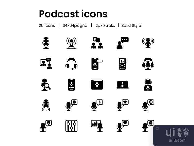 Podcast Solid Icon Set