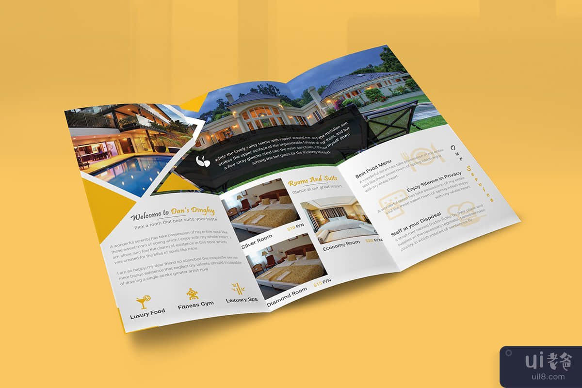 酒店及度假村 - 双折宣传册模板(Hotel & Resort - Bifold Brochure Template)插图2