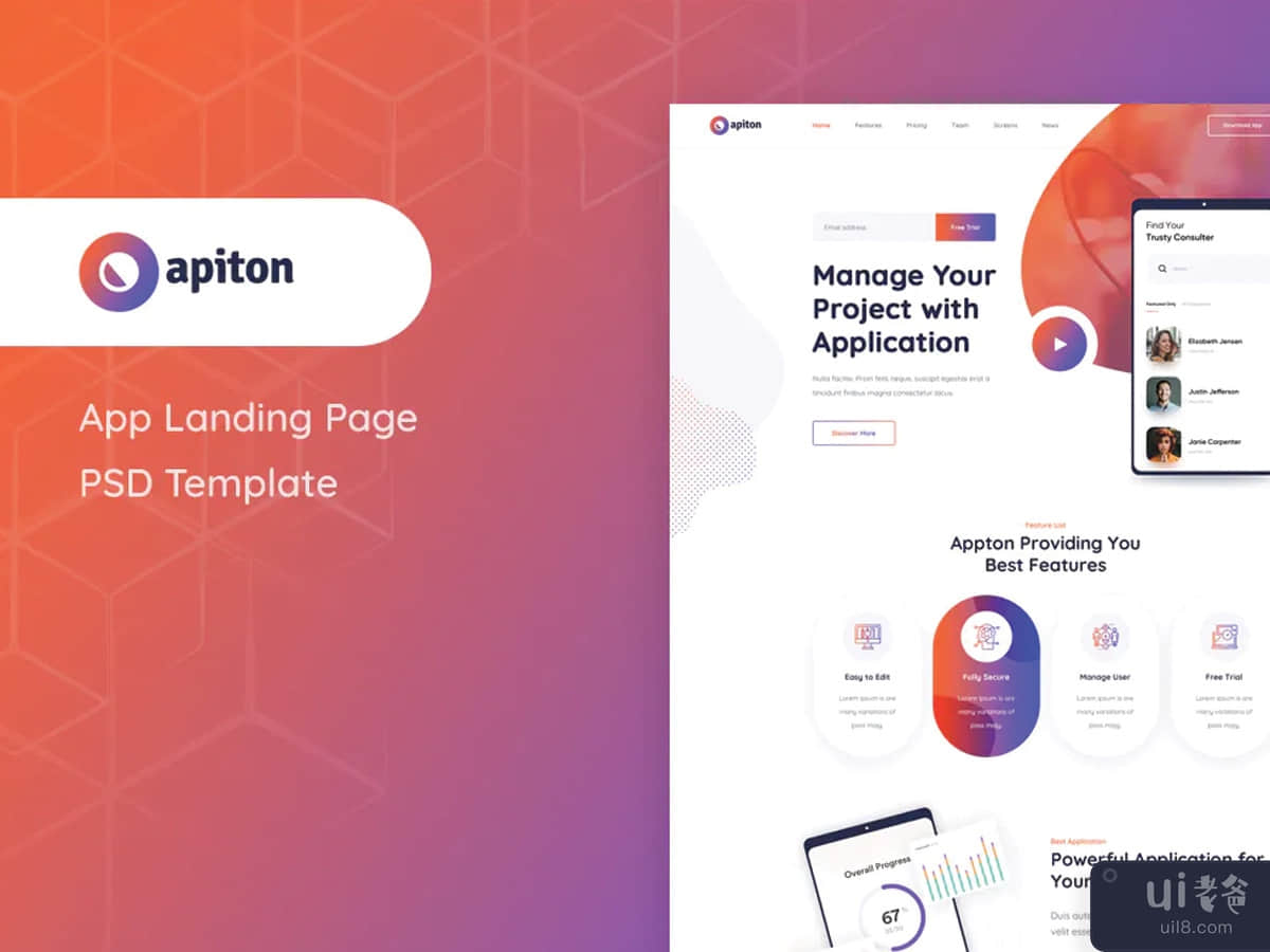 Apiton - App Landing Page PSD Template