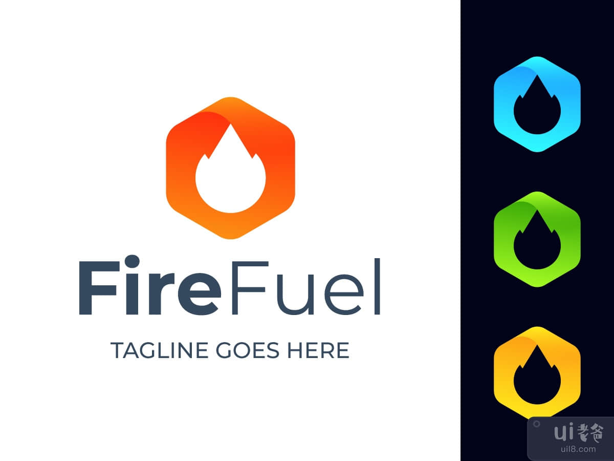 Fire hexagon abstract logo template with 4 color variations