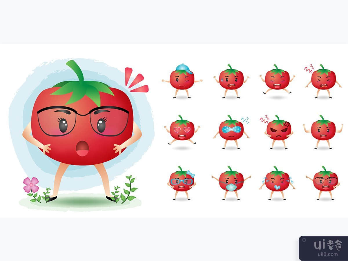 可爱的吉祥物番茄字符集集合(Cute mascot tomato character set collection)插图