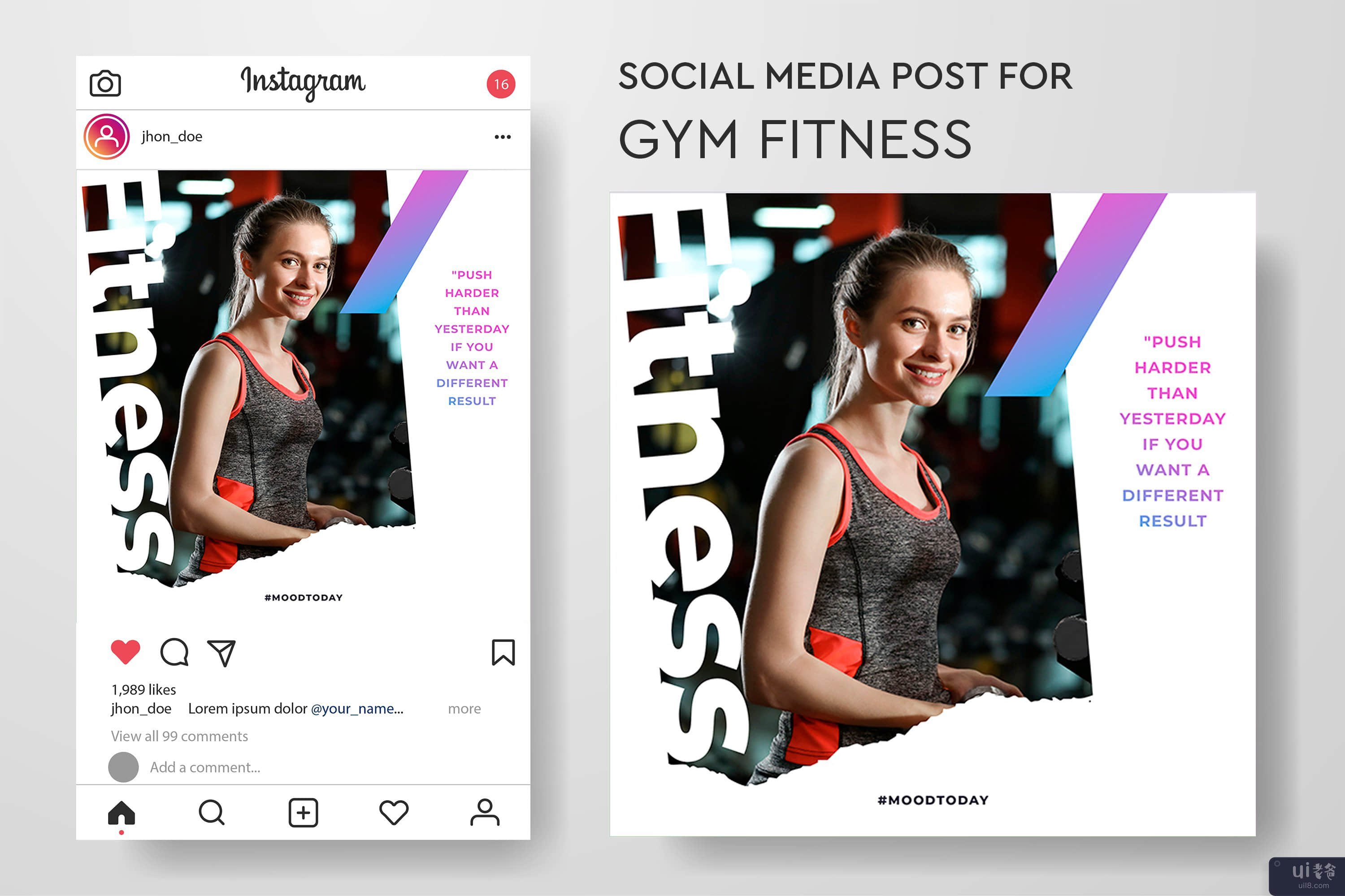 健身房健身社交媒体帖子模板集合(Gym fitness social media post templates collection)插图