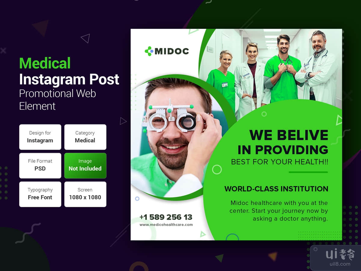 Medical Social Media Post Template with Green Color Theme