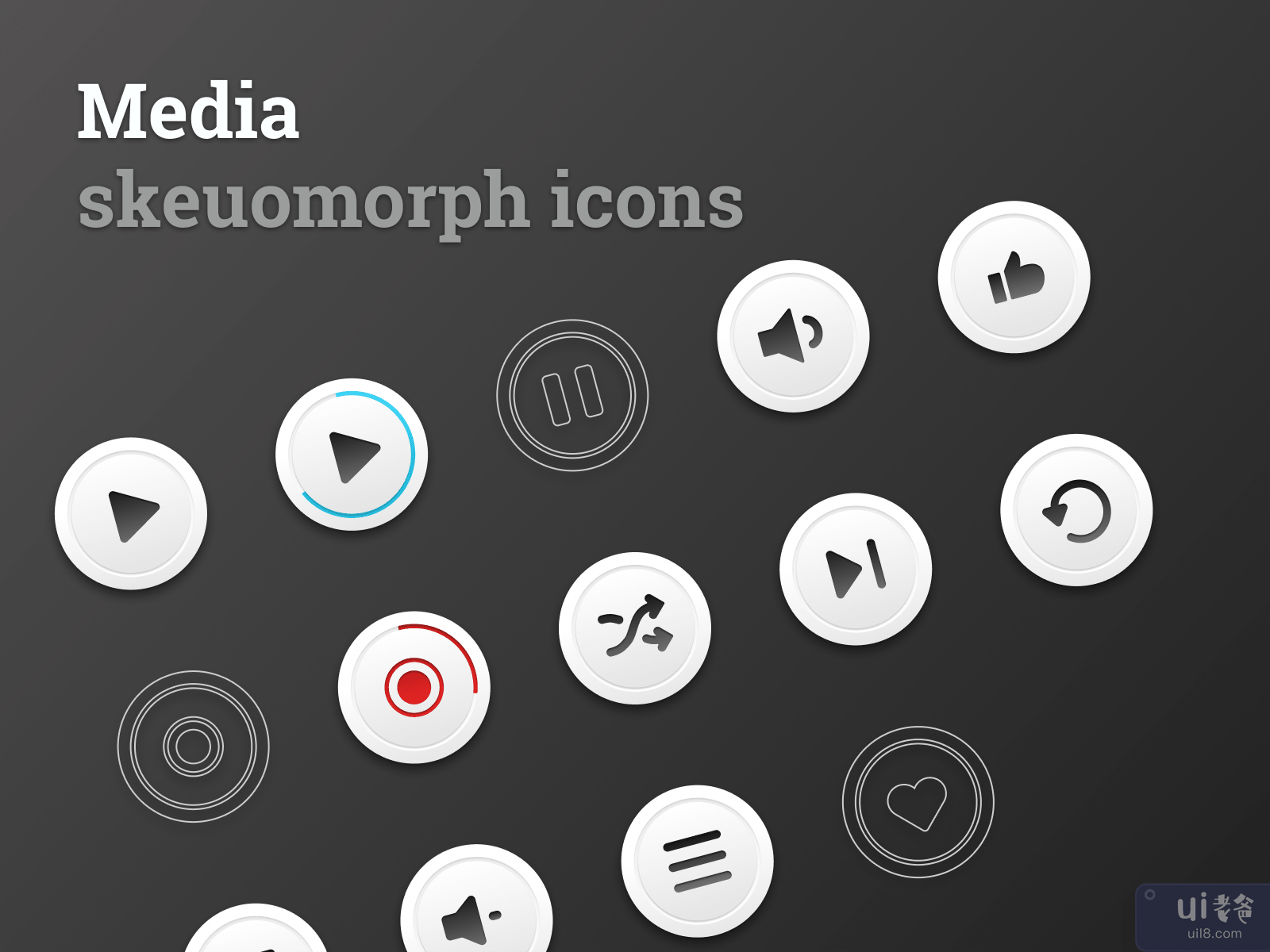 媒体 skeuomorph 图标(Media skeuomorph icons)插图