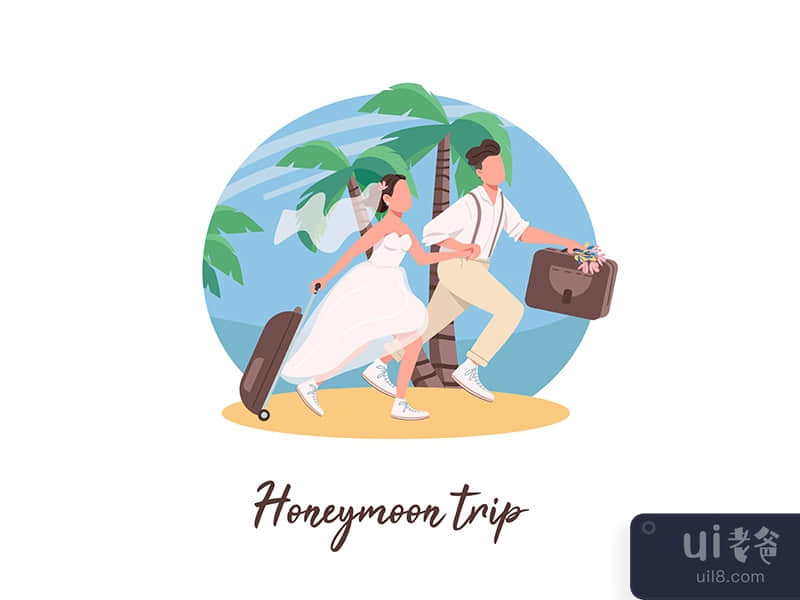 Just married couple first travel social media post mockup