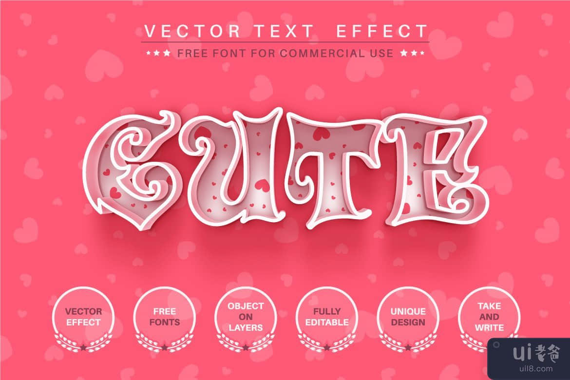 心爱-可编辑的文本效果、字体样式(Heart love - editable text effect, font style)插图3