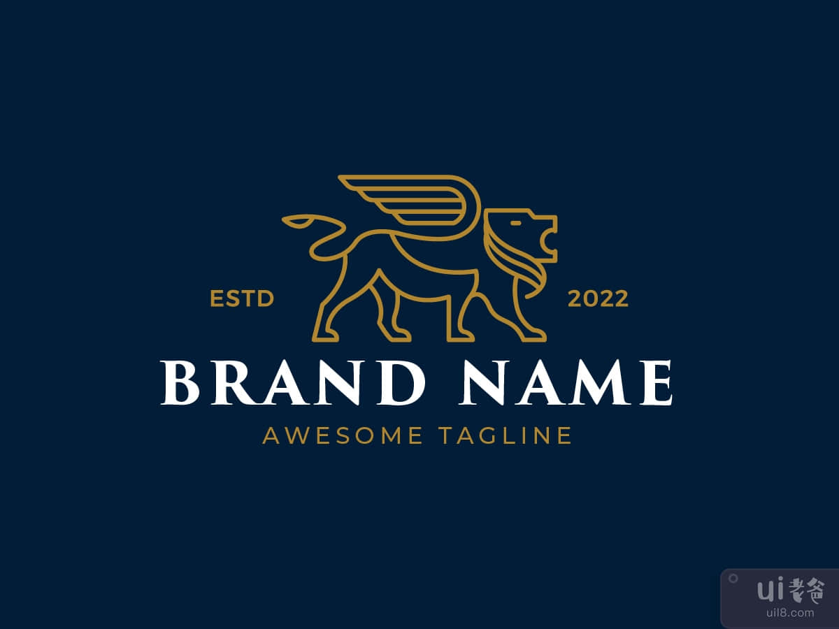 Luxury monoline winged lion logo