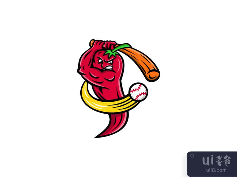 Red Chili Pepper Baseball Mascot
