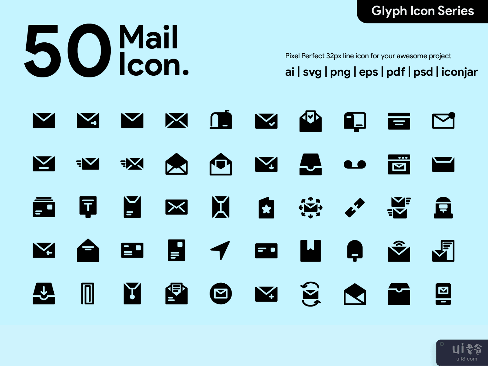 Kawaicon - 50 Mail Glyph Icon Set