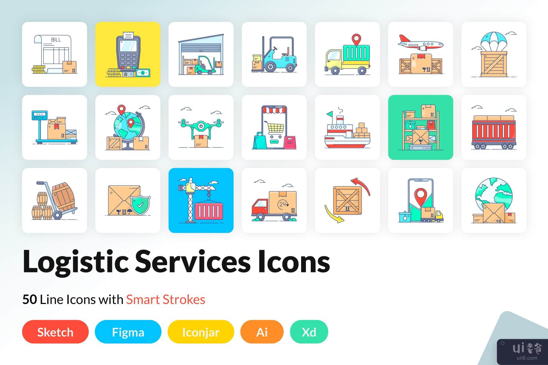 50 个物流服务行图标(50 Logistic Services Line Icons)插图7