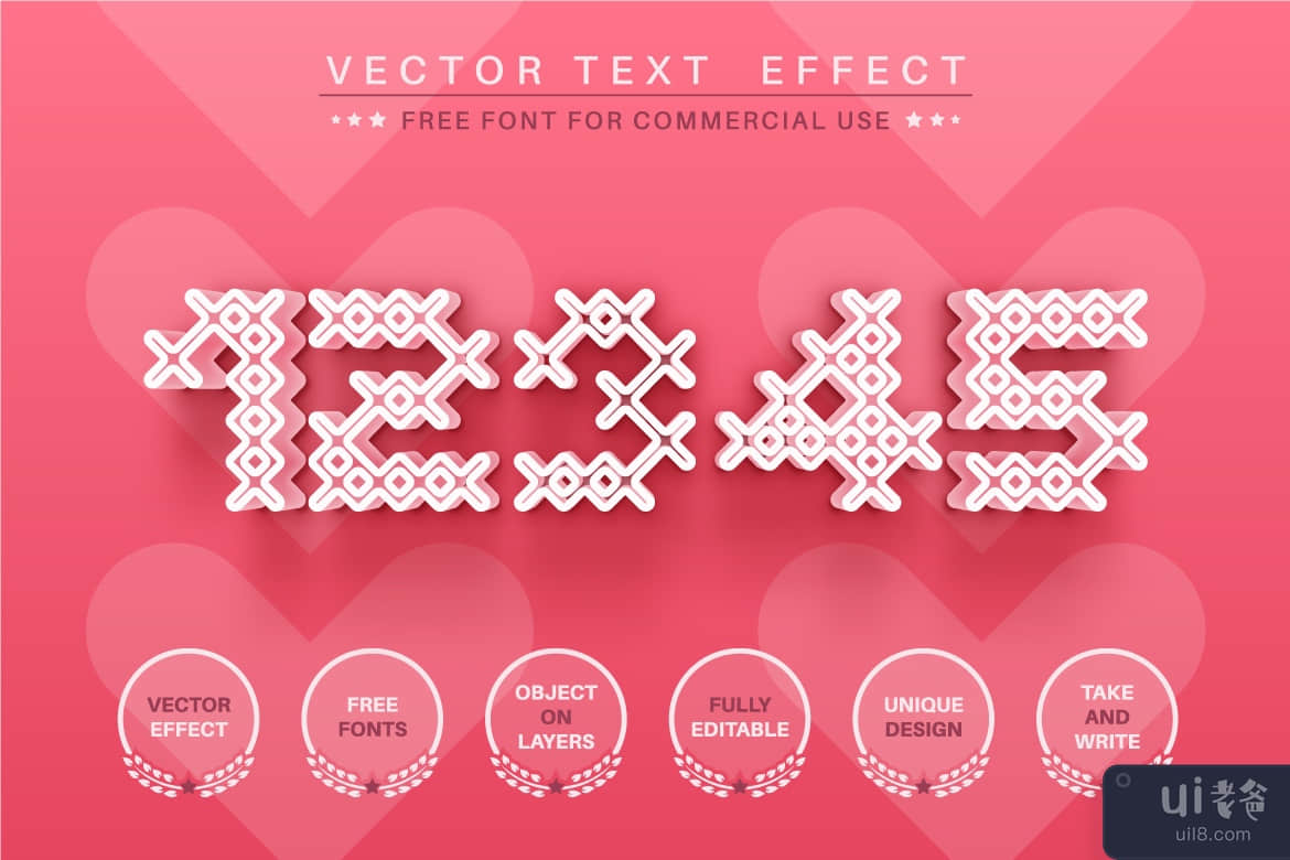 针织心-可编辑文本效果、字体样式(Knitted heart - editable text effect, font style)插图