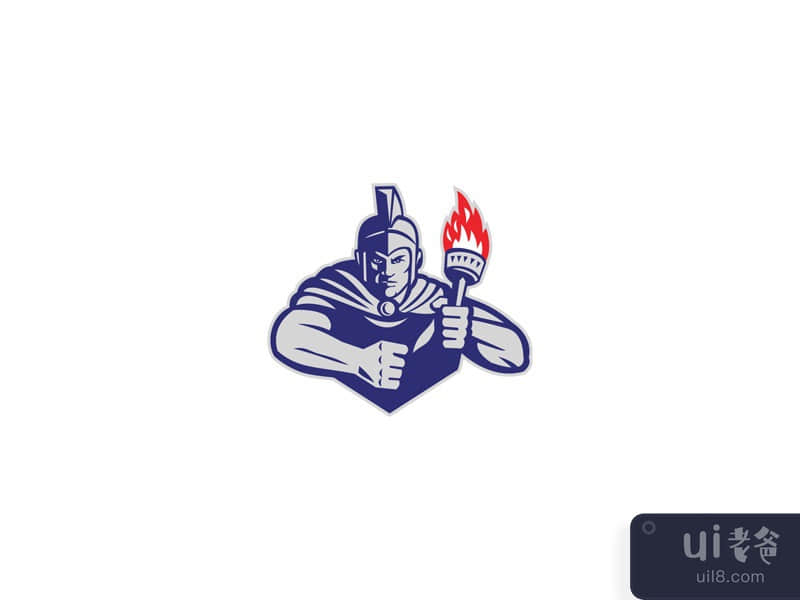 Greek Warrior Holding Flaming Torch Retro