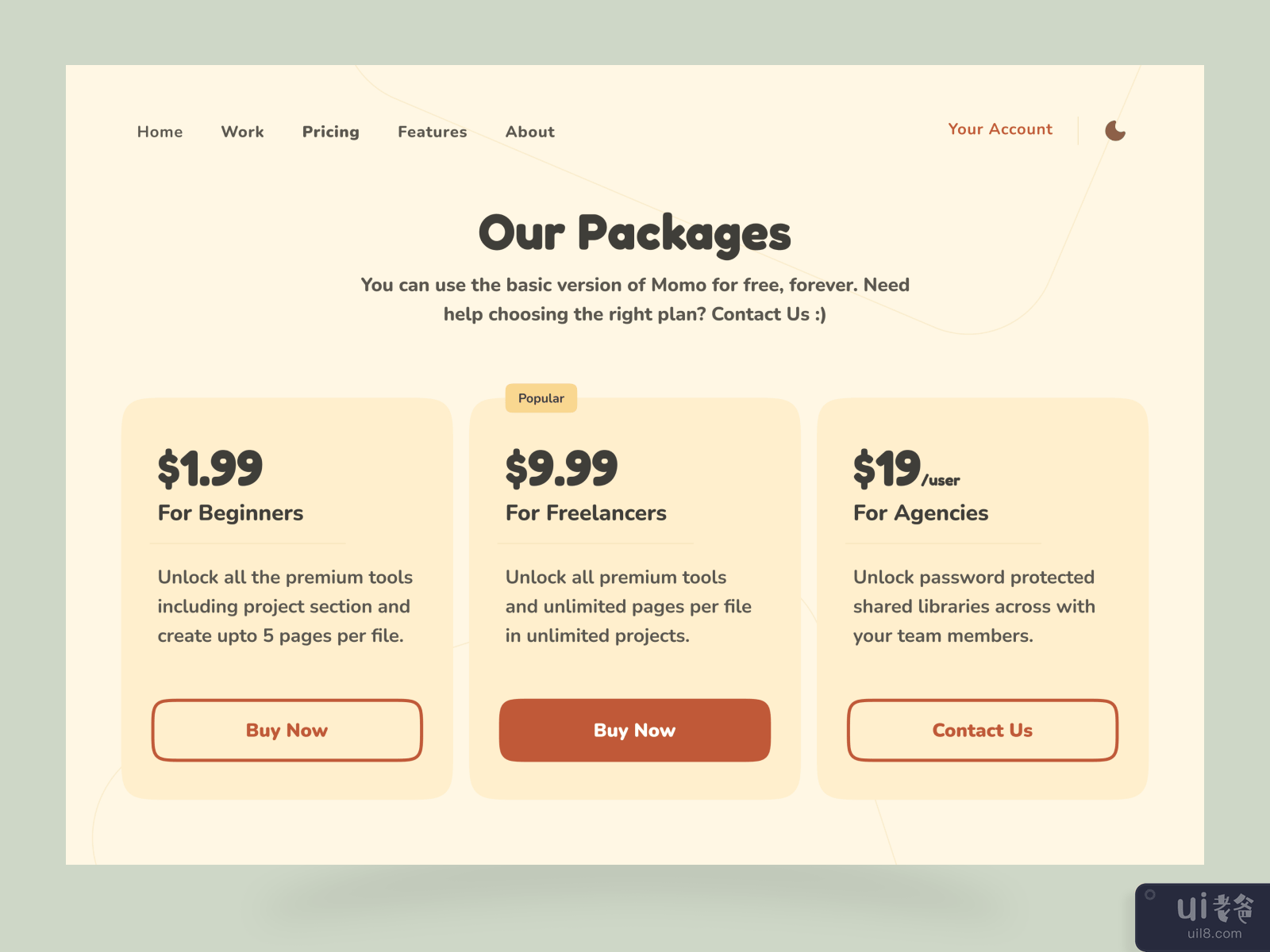 Kawaii Pricing Page (Light Mode)