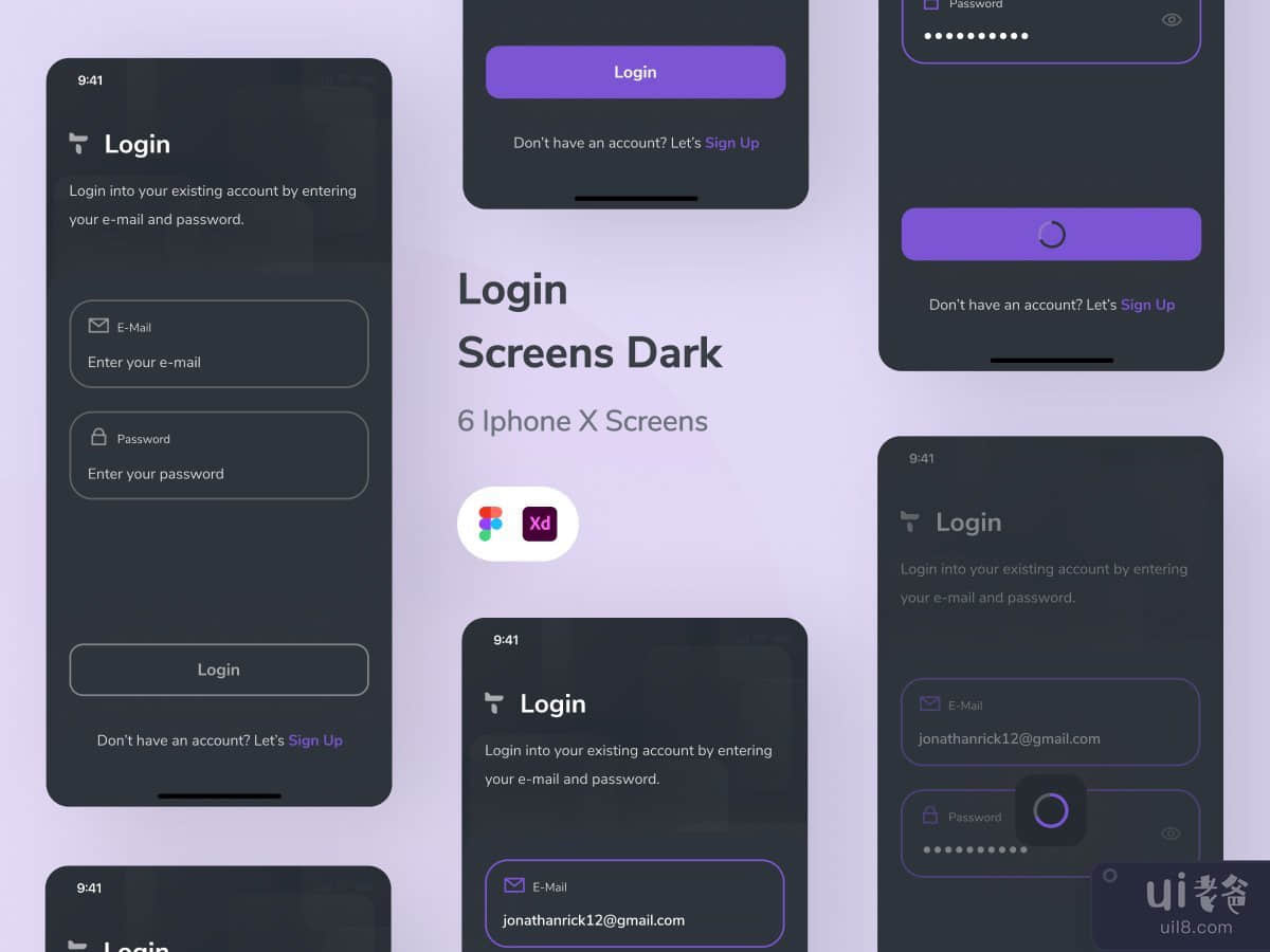 Login Screens App Dark Mode UI