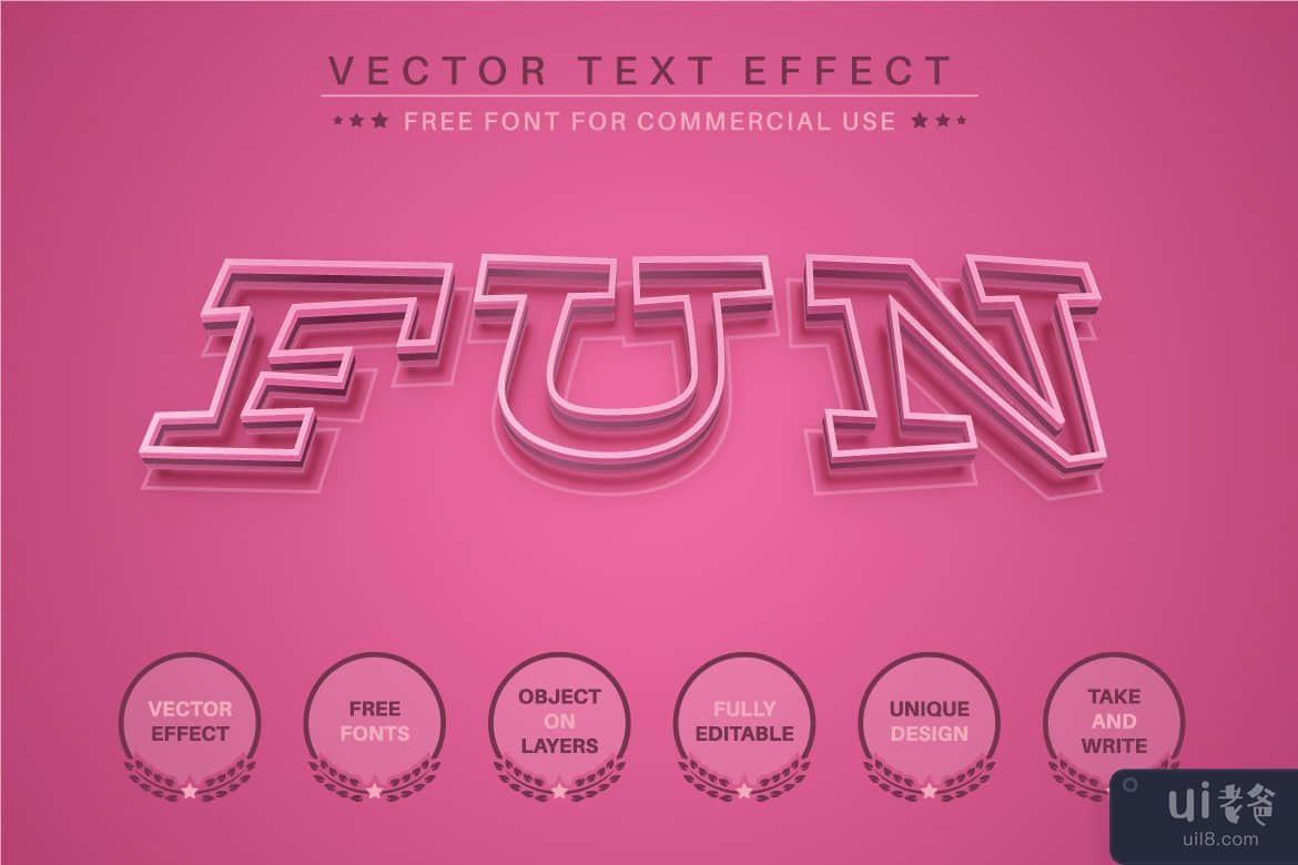 粉红色笔划 - 可编辑的文本效果、字体样式(Pink stroke - editable text effect, font style)插图1
