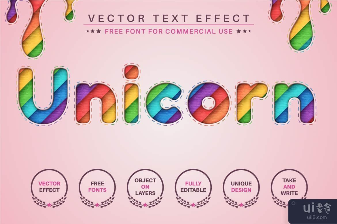 彩虹纸 - 可编辑的文字效果，字体样式(Rainbow Paper - Editable Text Effect, Font Style)插图3
