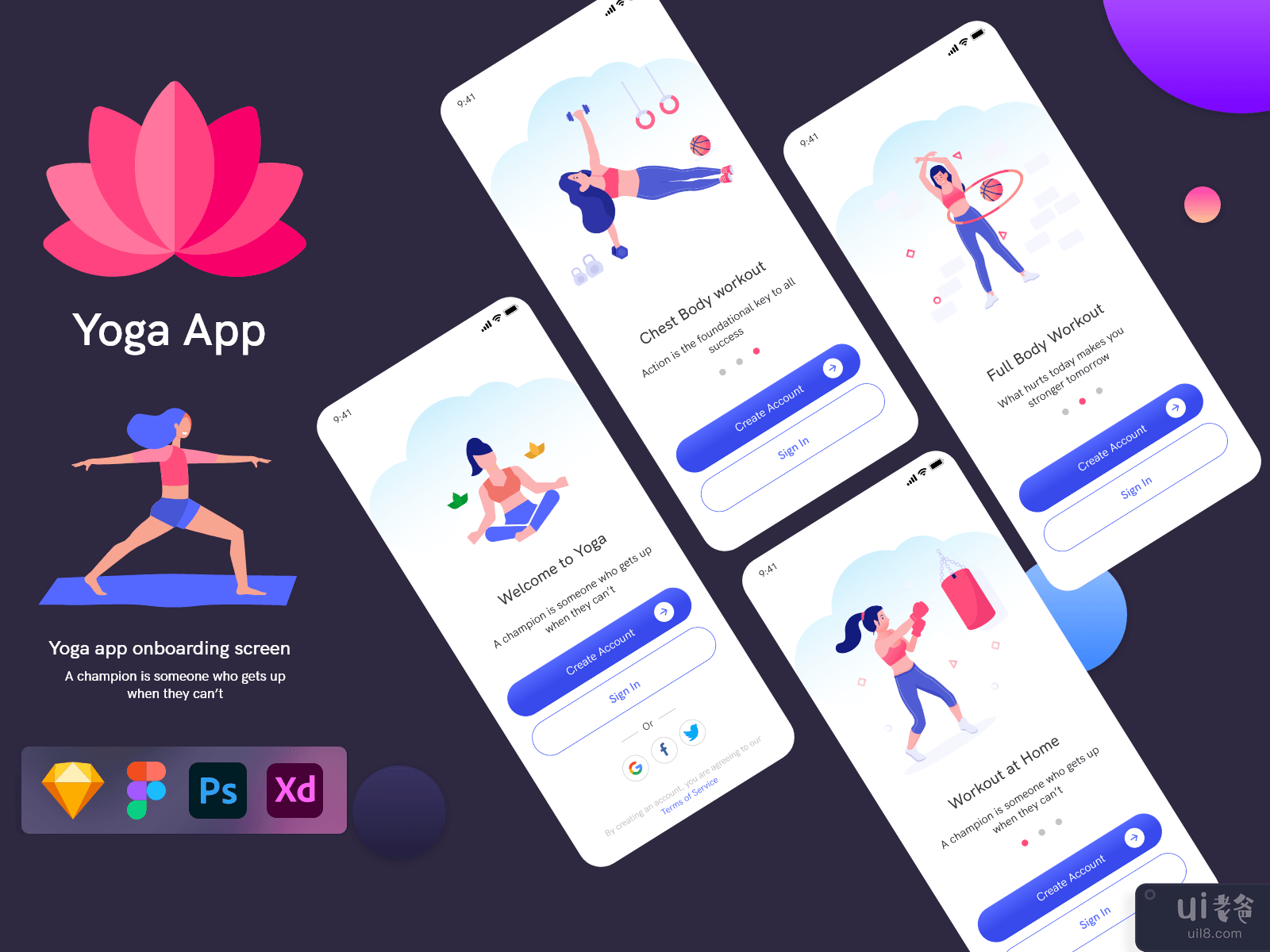 瑜伽应用程序入职概念(Yoga App Onboarding Concept)插图1