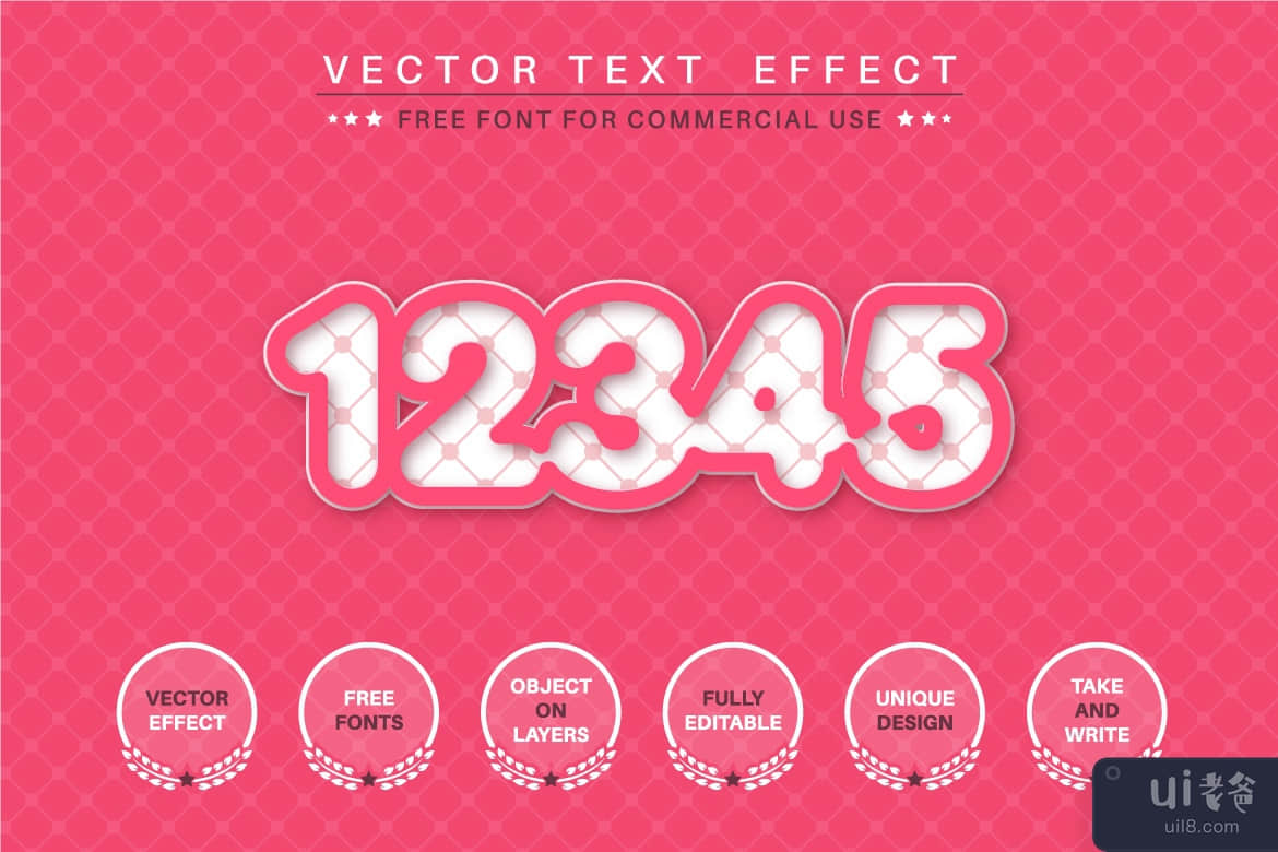 粉红色轮廓 - 可编辑的文本效果、字体样式(Pink outline - editable text effect, font style)插图1