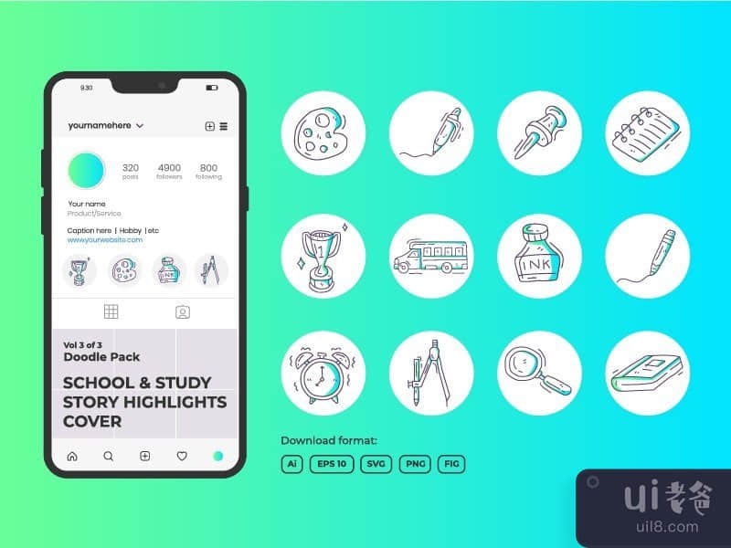 School and study doodle icon for Instagram Highlight Story Cover 3-3
