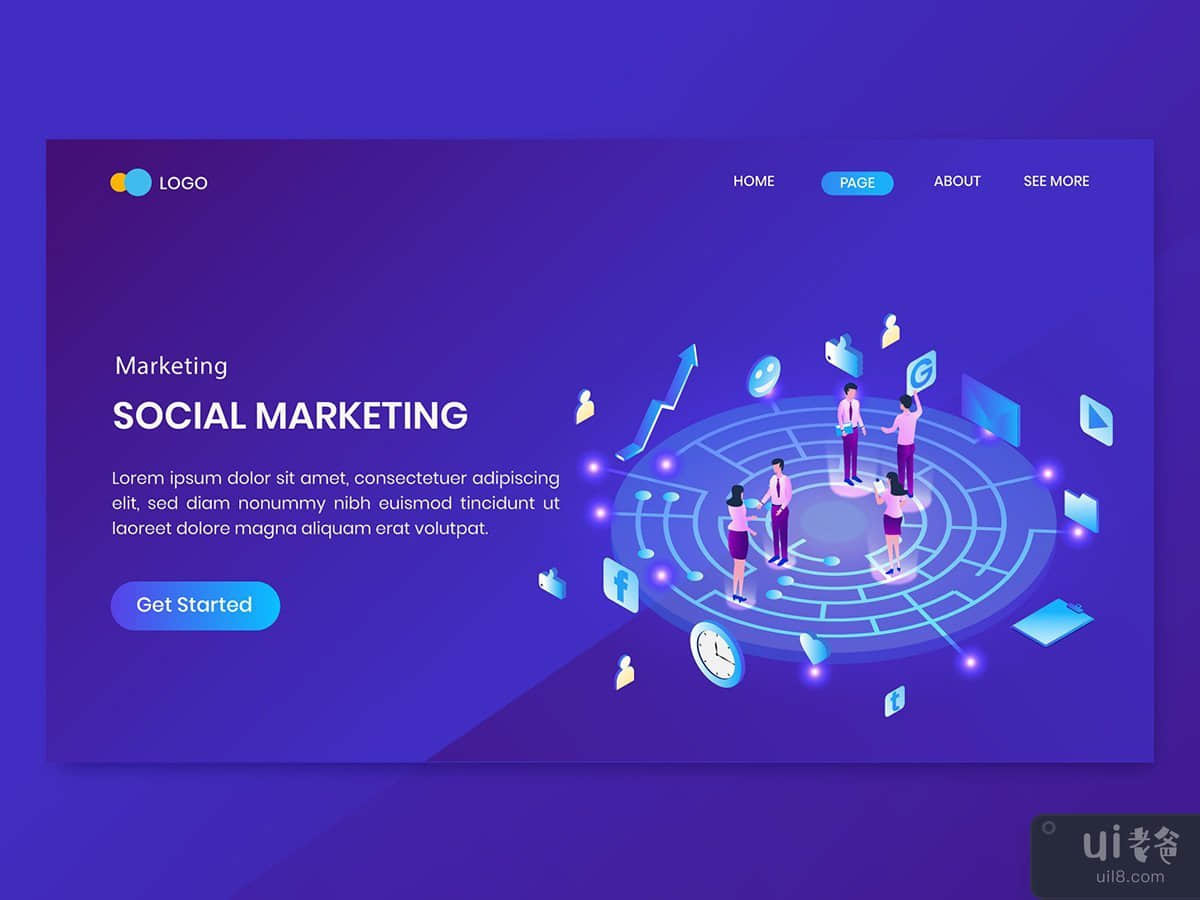 Social Media Marketing Isometric Concept Landing Page