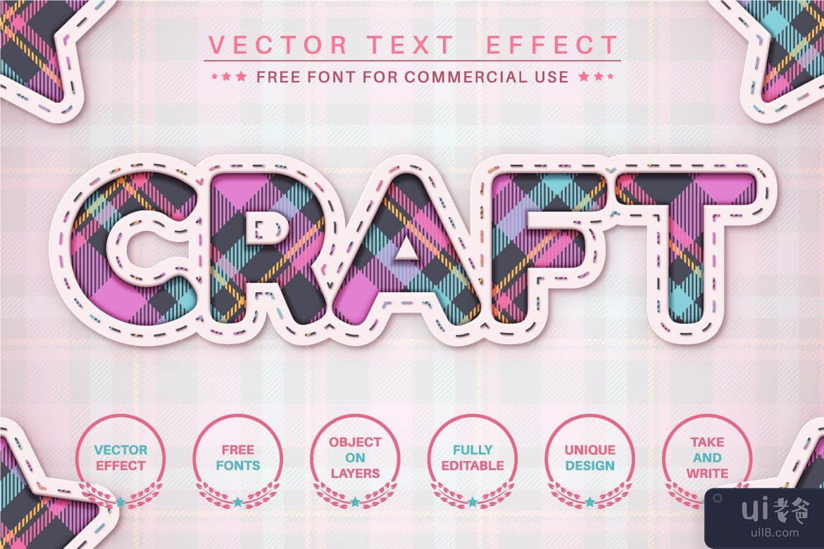 格子呢工艺 - 可编辑的文本效果、字体样式(Tartan craft - editable text effect, font style)插图1