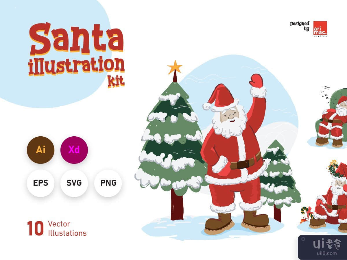 手绘矢量圣诞老人插图套件(Hand drawn vector Santa Illustration kit)插图5