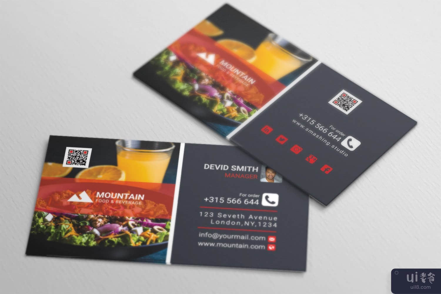 餐厅预订和订购名片模板(Restaurant Booking and order Business Card Template)插图1