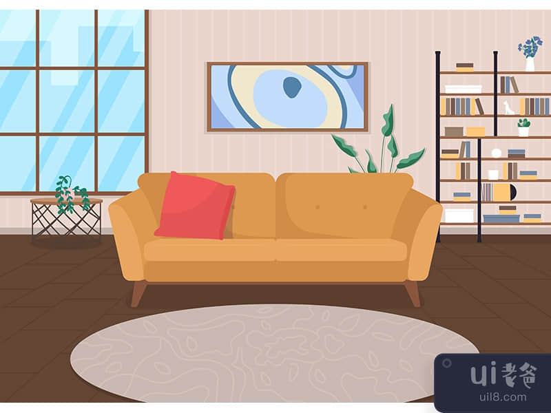 Trendy living room flat color vector illustration