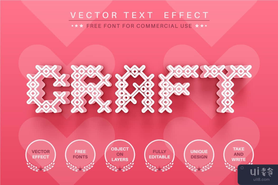 针织心-可编辑文本效果、字体样式(Knitted heart - editable text effect, font style)插图1