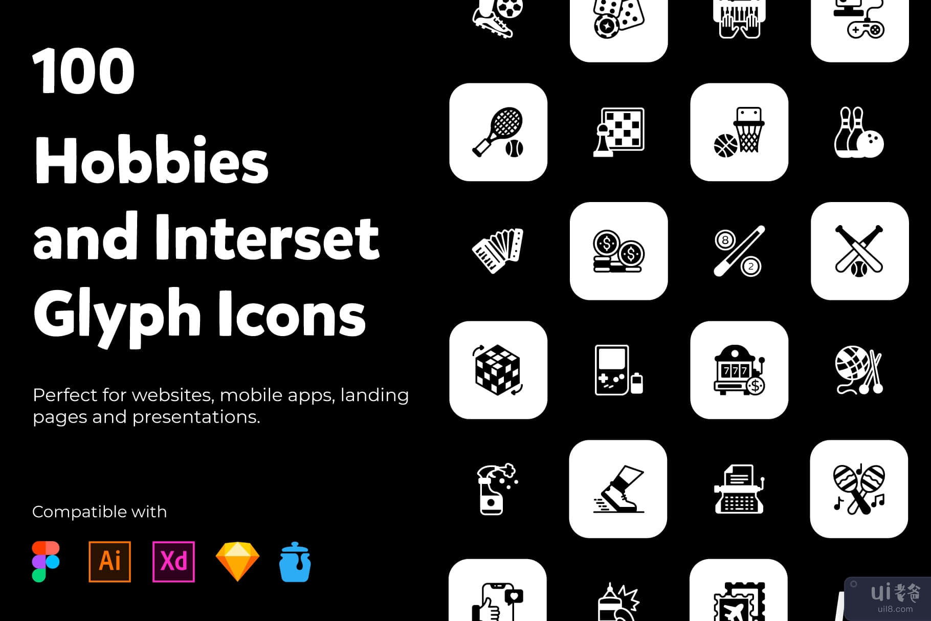 爱好和兴趣实体图标(Hobbies and Interests Solid Icons)插图2