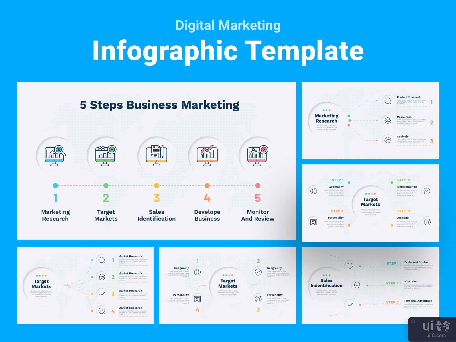 数字营销信息图表模板(Digital marketing infographic template)插图