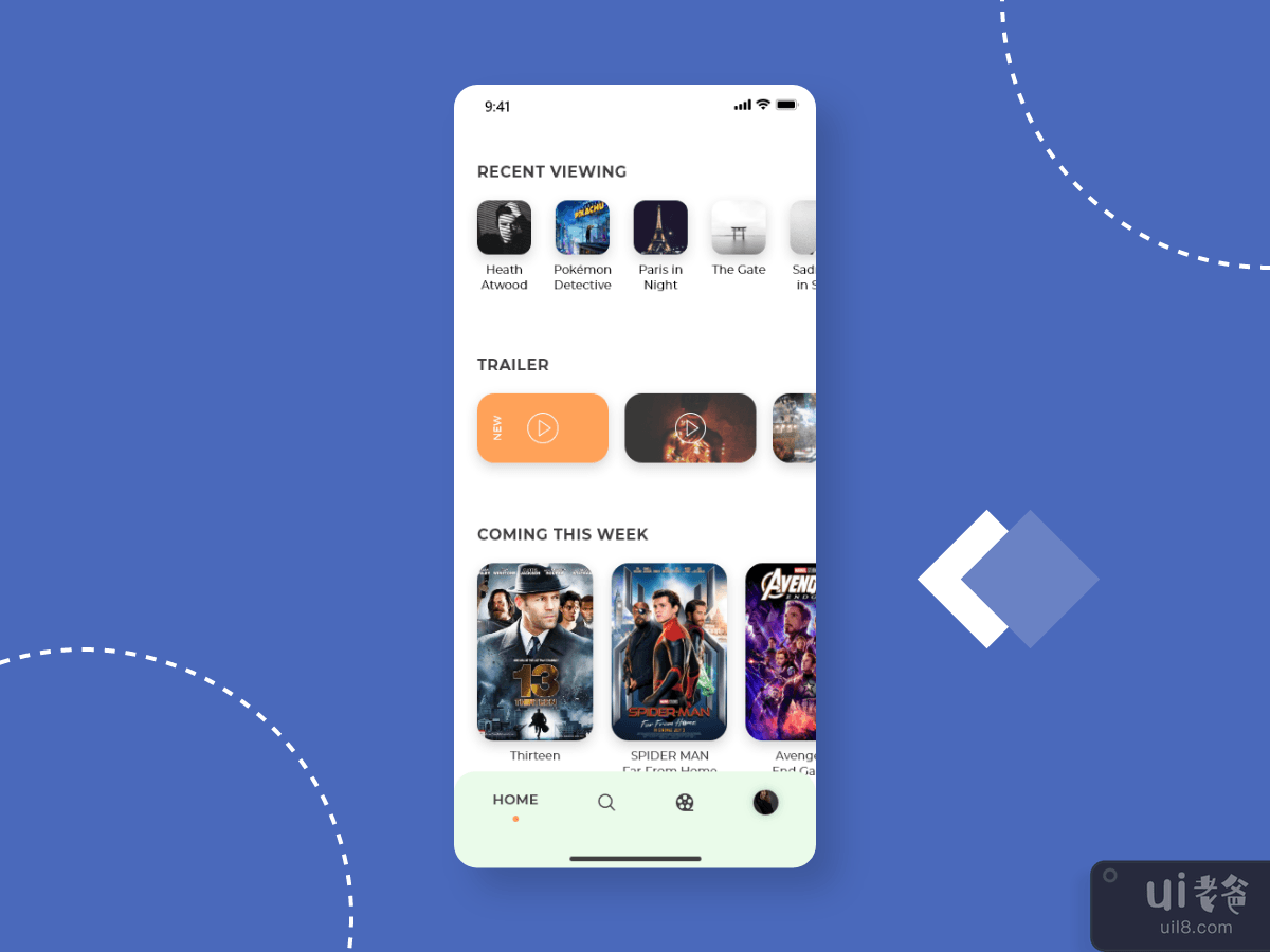 Home screen flat design concept for Movie app