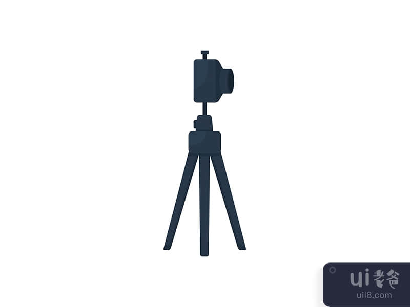 Camera on tripod flat color vector object