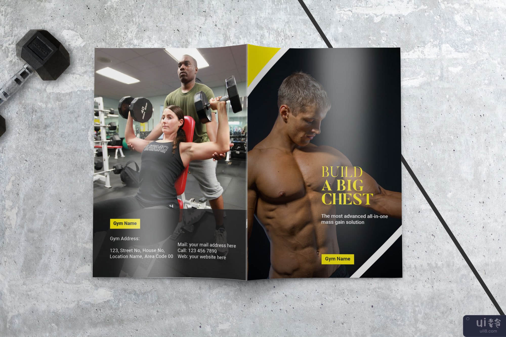 健身双折宣传册模板(Fitness Bi fold Brochure Template)插图5