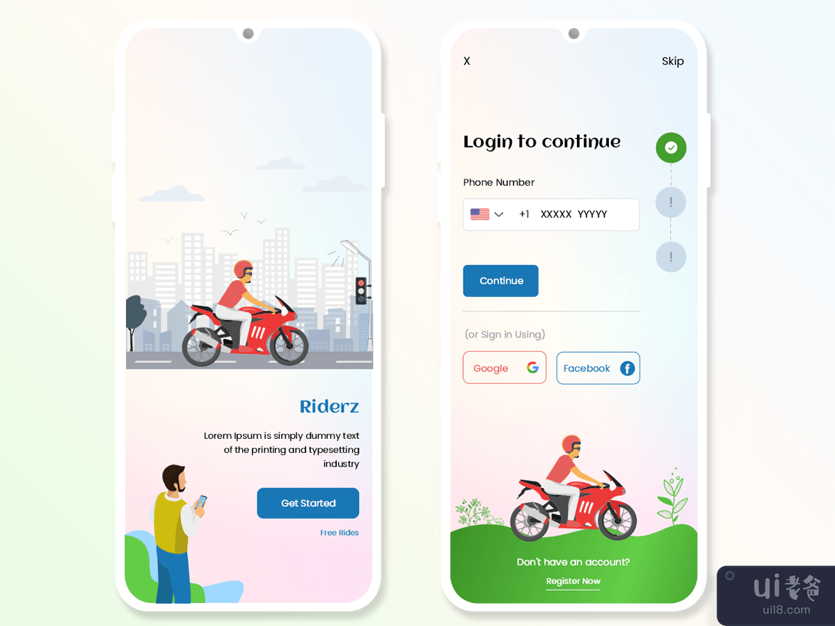 骑车出租车预订和产品交付移动应用程序 UI 套件(Bike Ride Taxi Booking and Products Delivery Mobile App UI Kit)插图
