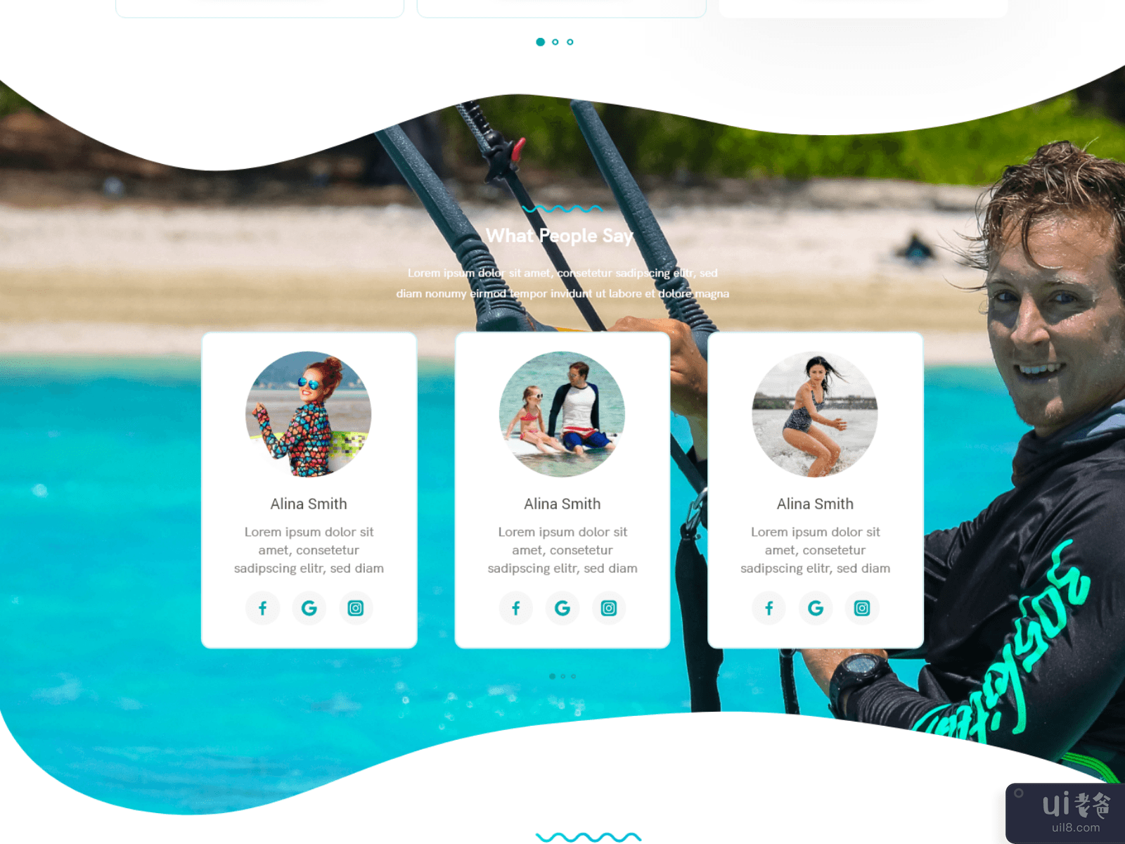 水上冲浪 - 冲浪和水上运动网页模板(Water Surfing - Surfing and Water Sports Web Template)插图2