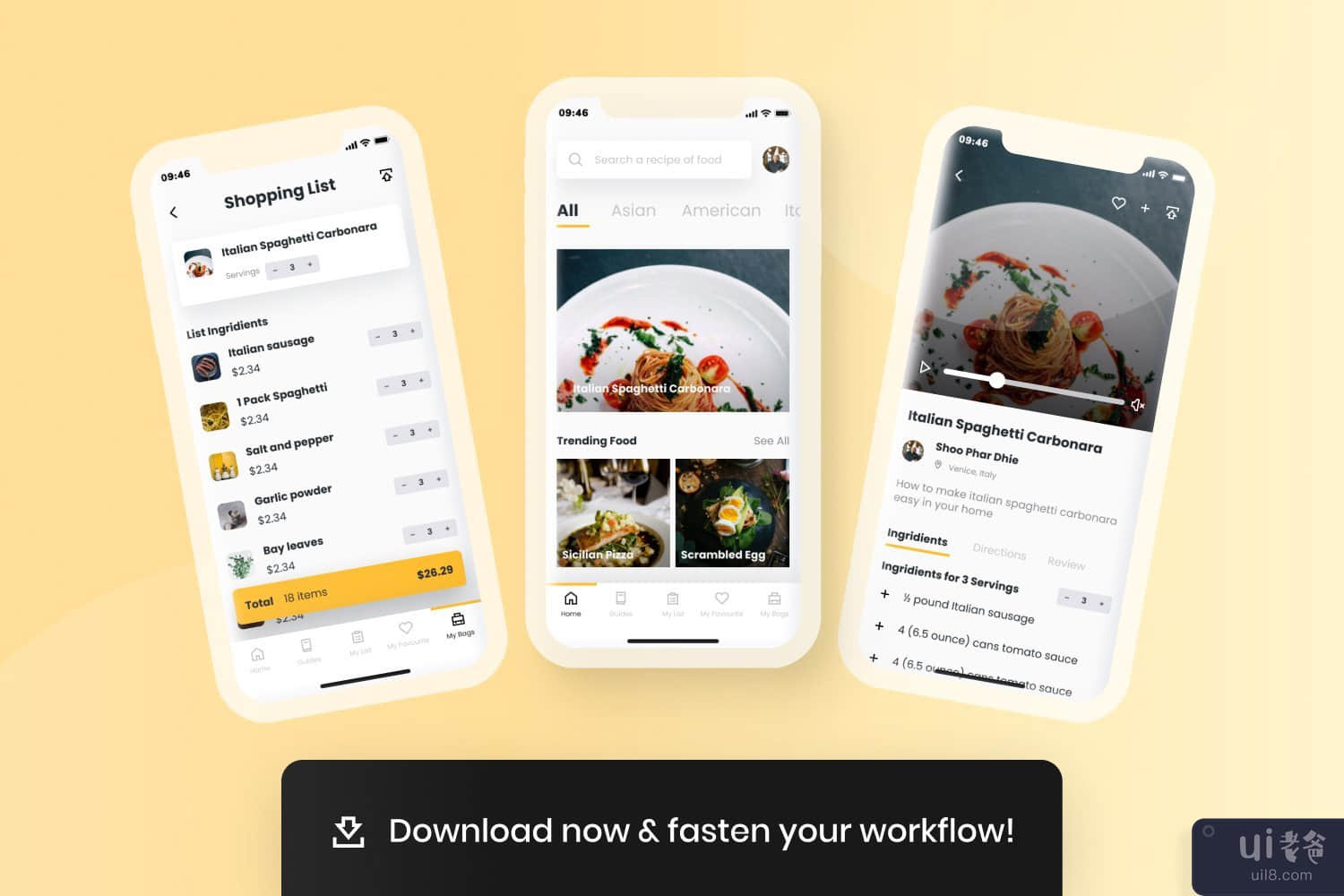 食谱 - 食物食谱应用程序 UI 套件(Recipe - Food Recipe App UI Kit)插图