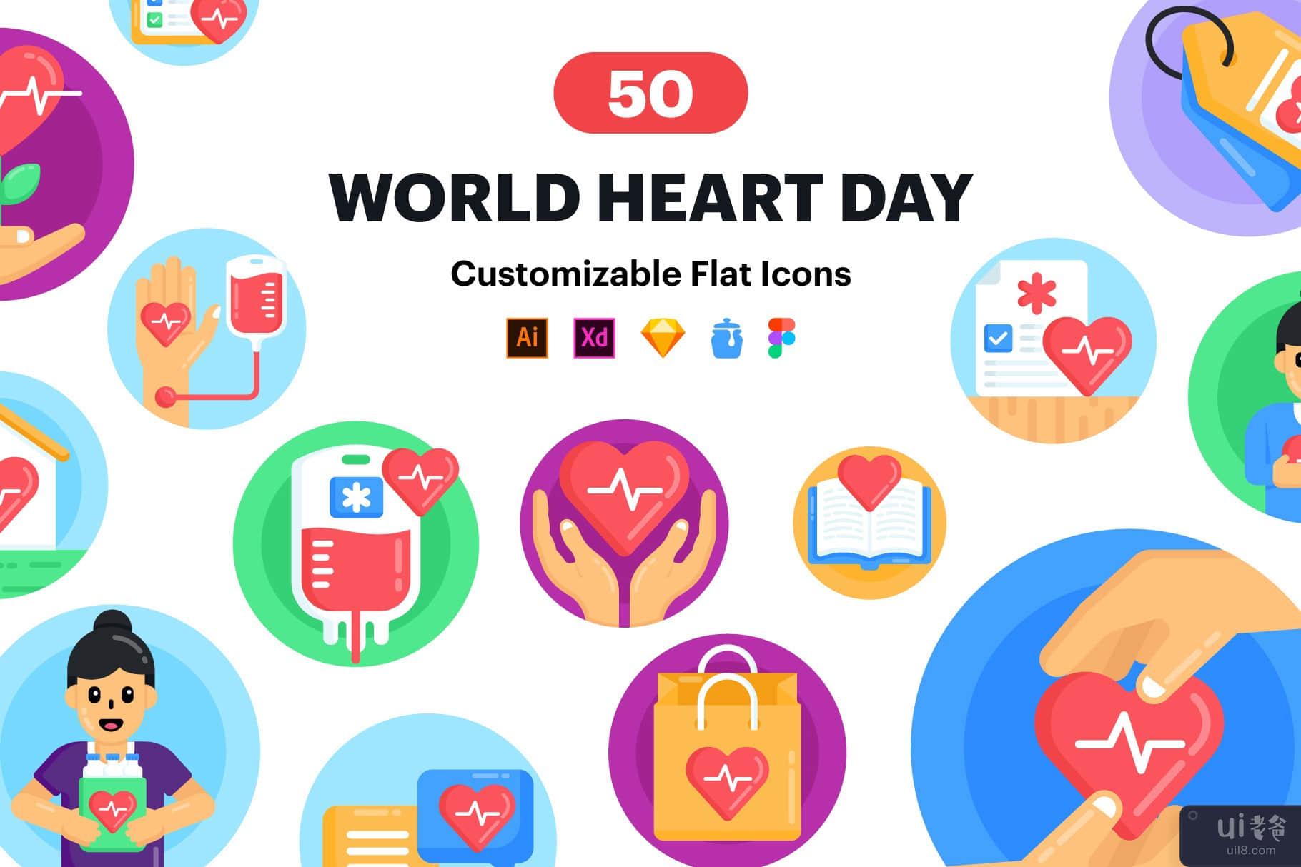 50 个世界心脏日矢量图标(50 World Heart Day Vector Icons)插图2
