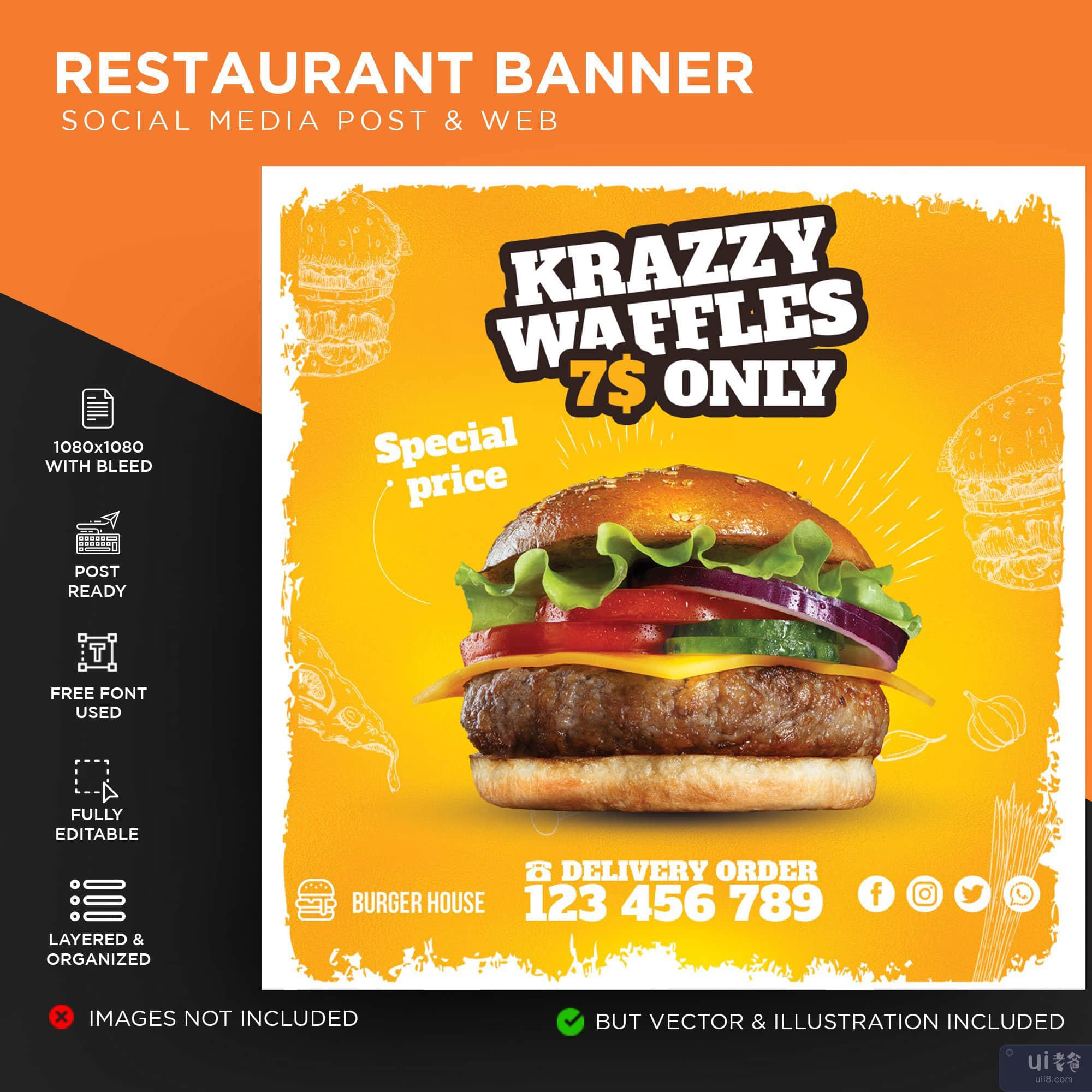 汉堡横幅模板(Burger Banner Template)插图