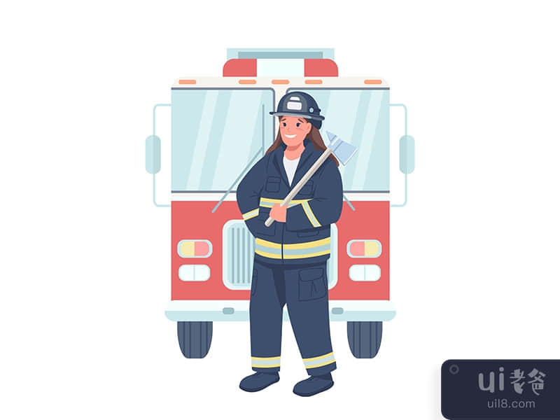 Woman firefighter flat color vector detailed character