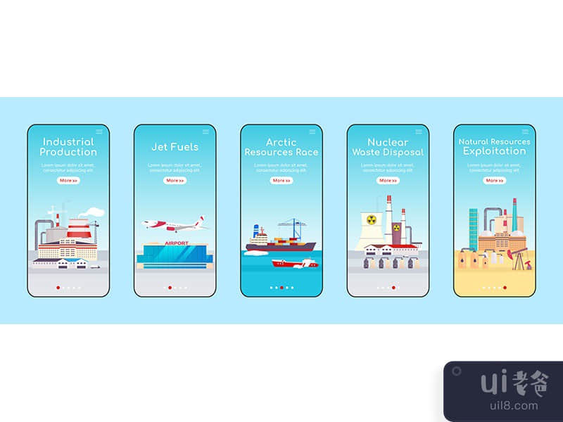 Industrial plants onboarding mobile app screen flat vector template